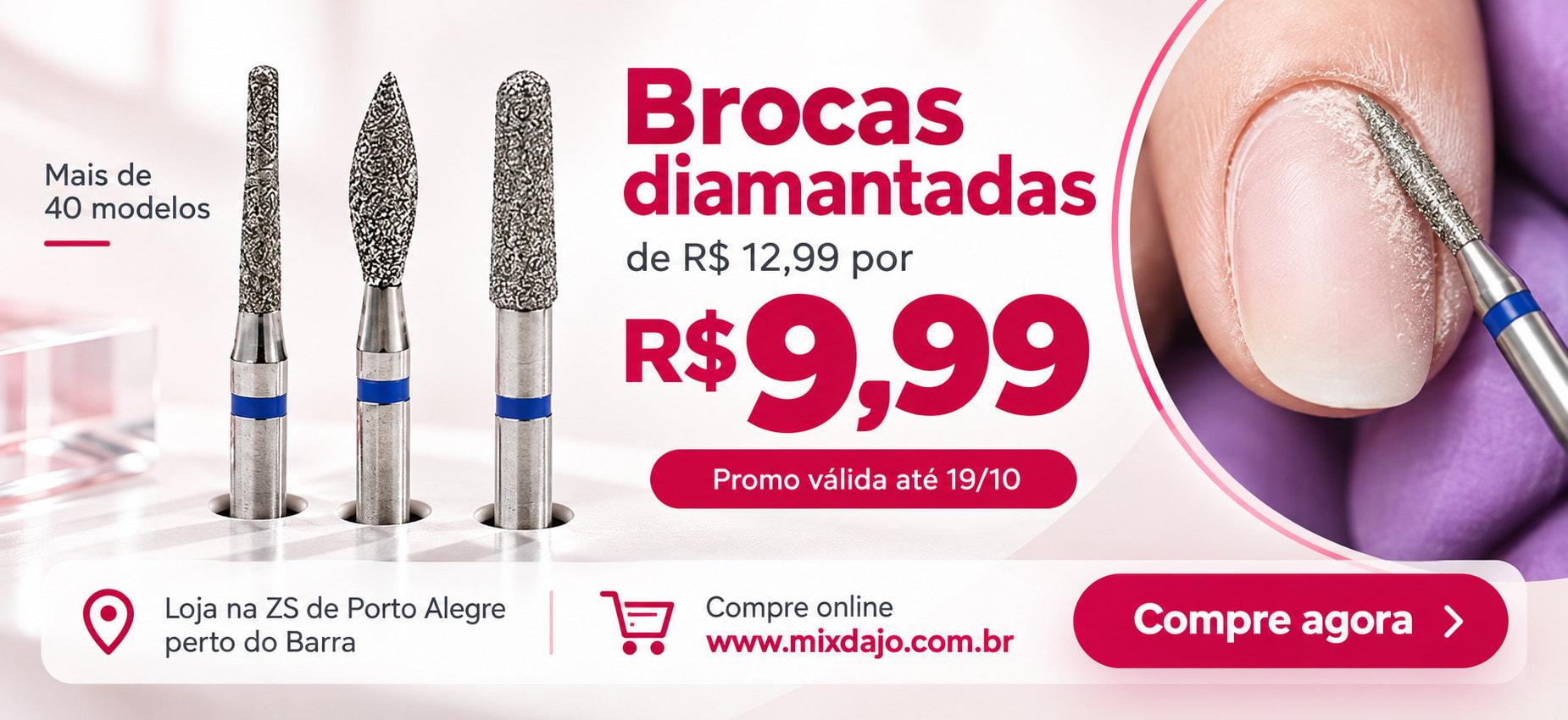 Brocas diamantadas, mais de 40 modelos, por R$ 9,99, até 19/10/2026