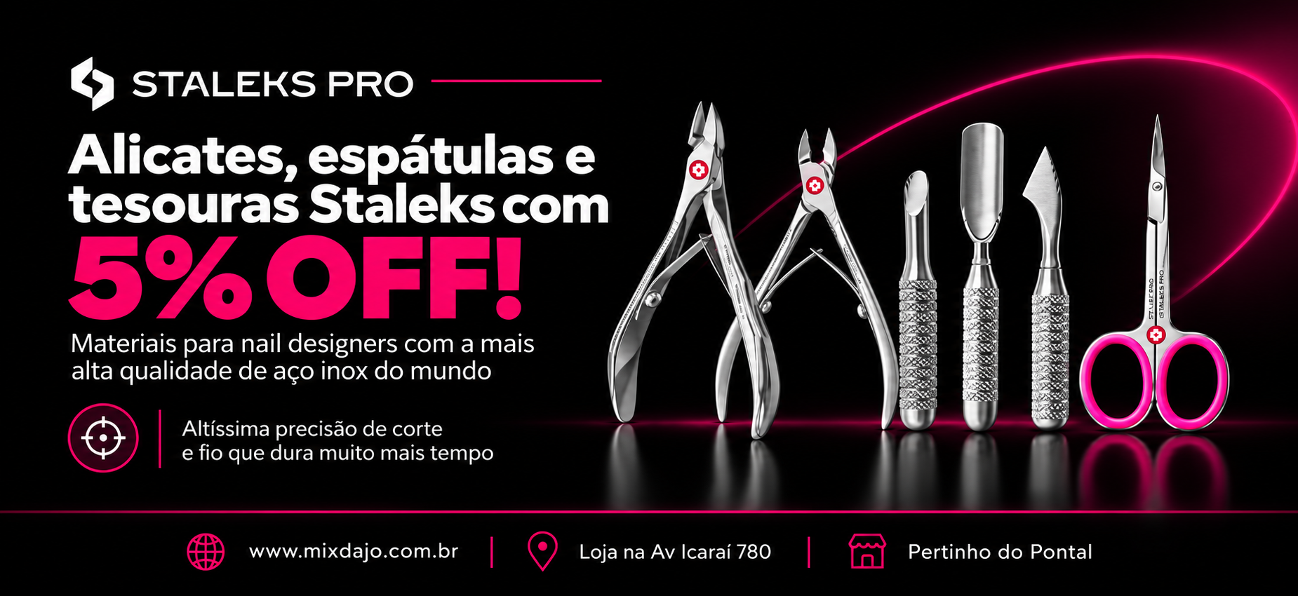 Alicates, espátulas e tesouras Staleks com 5% OFF até 28/09