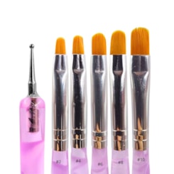 5 Pincéis lingua de gato com ponta boleador para fibra e decoração 5 Pincéis lingua de gato com ponta boleador para fibra e decoração