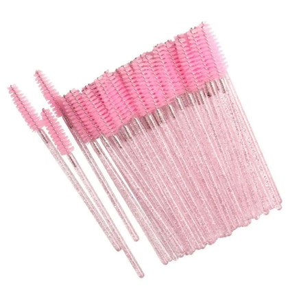 50 Bastões Escova Descartáveis para Cílios Rosa c/ Glitter