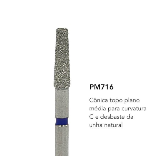 Broca Diamantada Brilho Pm716 Cônica Topo Plano Curvatura C para unhas