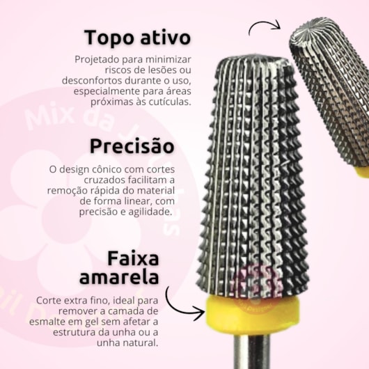 Broca para tirar esmalte em gel tungstênio cônica corte extra fino topo ativo para unhas