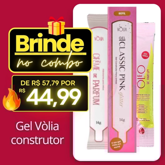 Combo Gel Classic Pink Glitter Óleo e creme de Parfum Volia para unhas