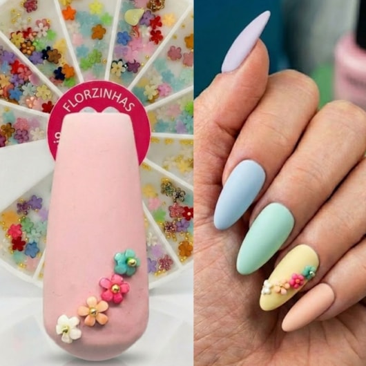 Disco de pedrarias flores Jasmim com caviar para unhas