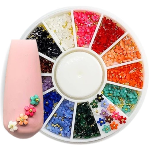 Disco de pedrarias flores Jasmim com caviar para unhas