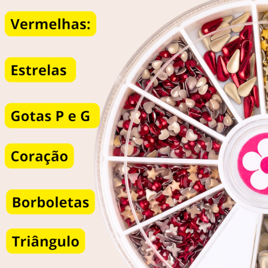 Disco de Tachinhas Douradas e Vermelhas Formatos Variados| Mix da Jo para unhas