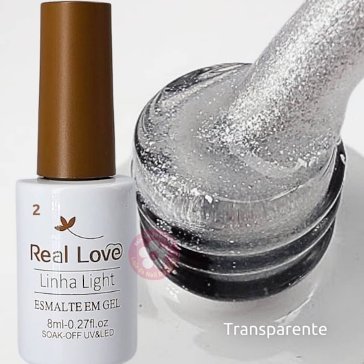 Esmalte em gel 02 Transparente glitter 8ml Real Love para unhas