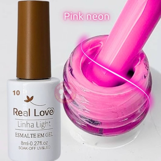 Esmalte em gel 10 Pink Neon Vitral 8ml Real Love para unhas