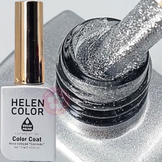 Esmalte em gel 15 Transparente Glitter Conexão Helen Color 12ml para unhas