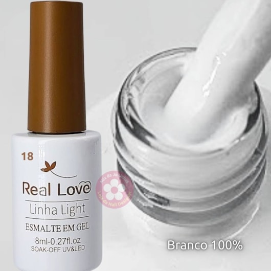 Esmalte em gel 18 Branco 100% 8ml Real Love para unhas