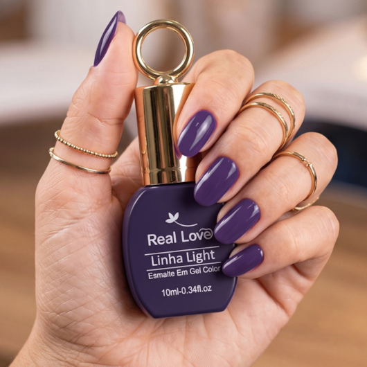 Esmalte em gel azul alfazema 130 10ml Real Love Chaveirinho para unhas