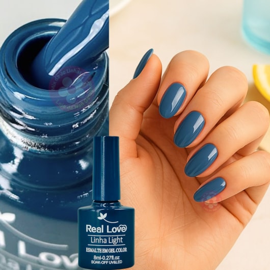 Esmalte em gel Azul Denim Real Love 8ml Linha Light P200 para unhas