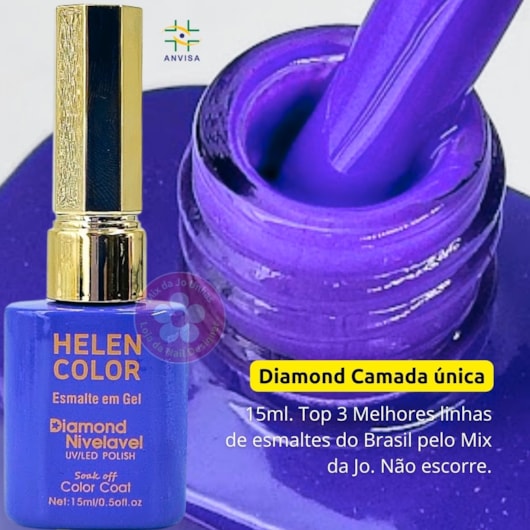 Esmalte em gel Azul vibrante Helen Color 15ml Diamond 49 para unhas