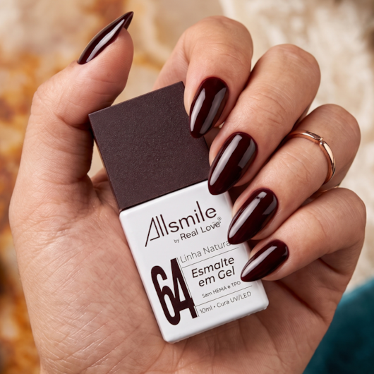 Esmalte em gel Bordô Sem TPO AllSmile Real Love 64 para unhas