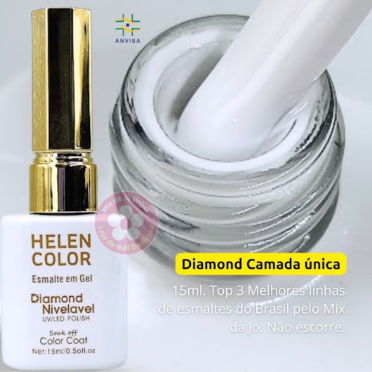 Esmalte em gel Branco 100% Helen Color 15ml Diamond 57 para unhas