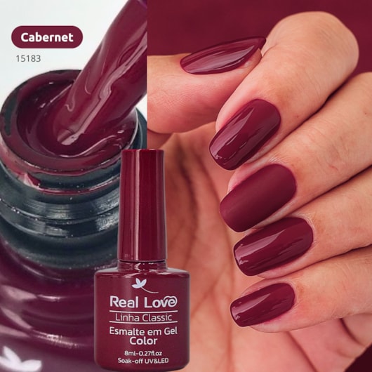 Esmalte em gel Cereja Escura Real Love Linha Classic 8ml 053 para unhas