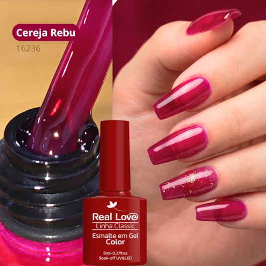 Esmalte em gel Cereja Rebu Translúcido Real Love Linha Classic 8ml 043 para unhas