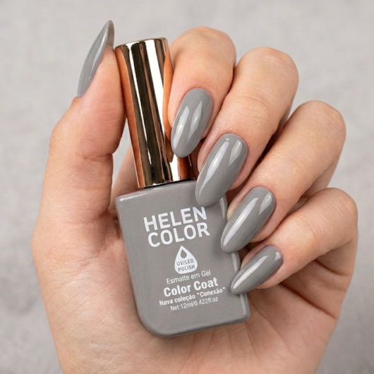 Esmalte em gel Cinza Cimento Helen Color 12ml Conexão 198 para unhas