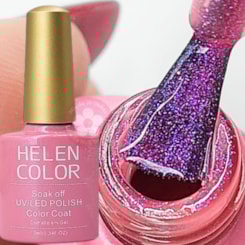 Esmalte em Gel com glitter lilás holográfico Helen Color 10ml 41 Esmalte em Gel com glitter lilás holográfico Helen Color 10ml 41