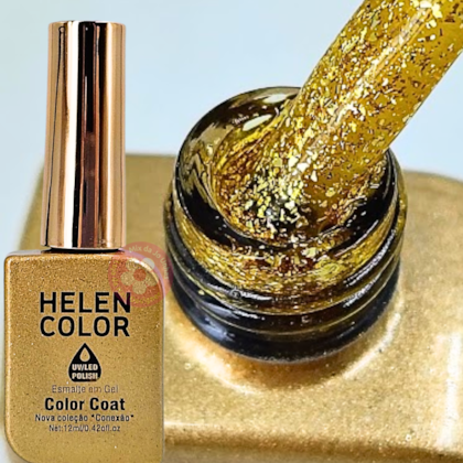Esmalte em gel Dourado ouro com glitter Helen Color 12ml Conexão 6
