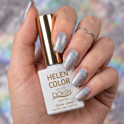 Esmalte em gel Glitter prateado holográfico 15ml Helen Color