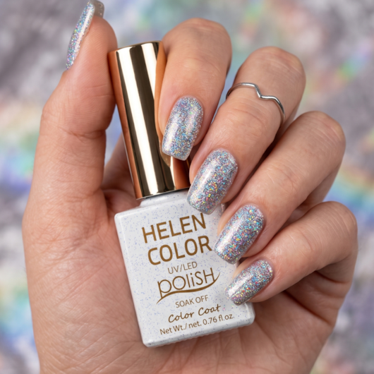 Esmalte em gel Glitter prateado holográfico 15ml Helen Color para unhas