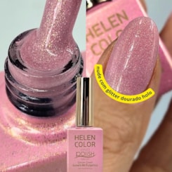 Esmalte em gel Helen Color 05 Mil Purpurinas Rosa gel com glitter gold 15ml