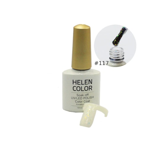 Esmalte Em Gel Helen Color 10ml Anvisa Cor: #117 - Branco C/ Glitter para unhas