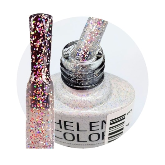 Esmalte em Gel  Helen Color 10ml Cor: 15 Prateado Holográfico Fino para unhas