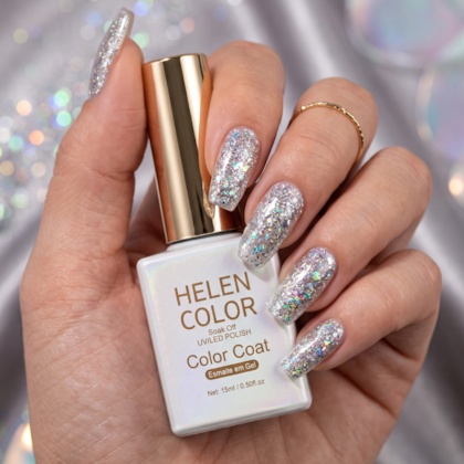 Esmalte Em Gel Helen Color 15ml C/ Anvisa Cor: 012 Glitter Prateado