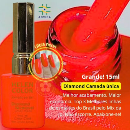 Esmalte em gel Laranja Neon Verão 27 Diamond 15ml Helen Color