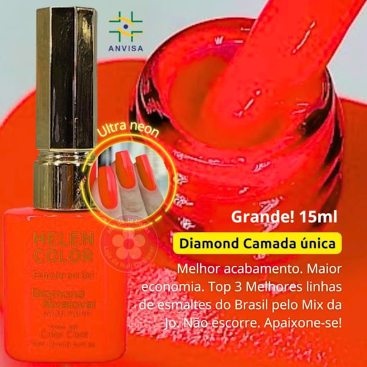 Esmalte em gel Laranja Neon Verão 27 Diamond 15ml Helen Color para unhas