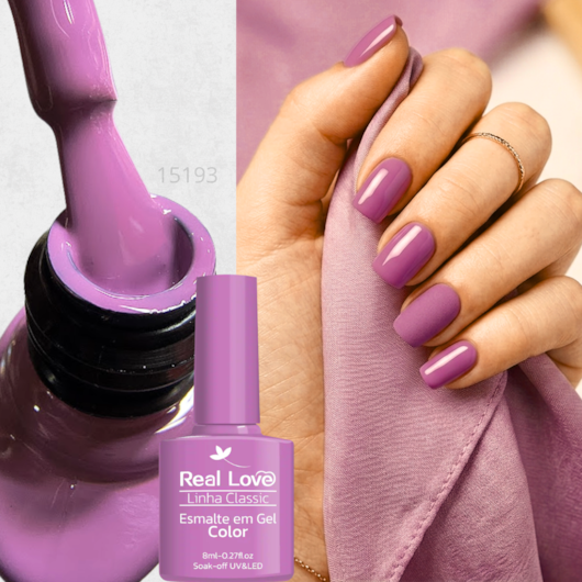 Esmalte em gel Lilás rosado Real Love Linha Classic 8ml 028 para unhas