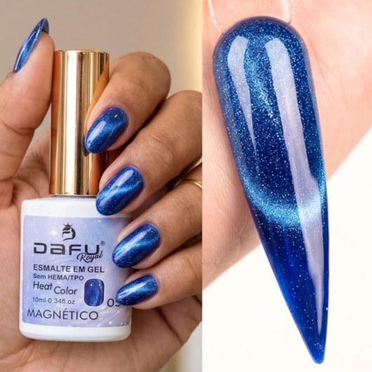 Esmalte em gel Magnético Azul Bic Heat Color 05 10ml Dafu para unhas