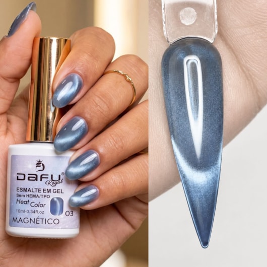Esmalte em gel Magnético Azul Heat Color 03 10ml Dafu para unhas