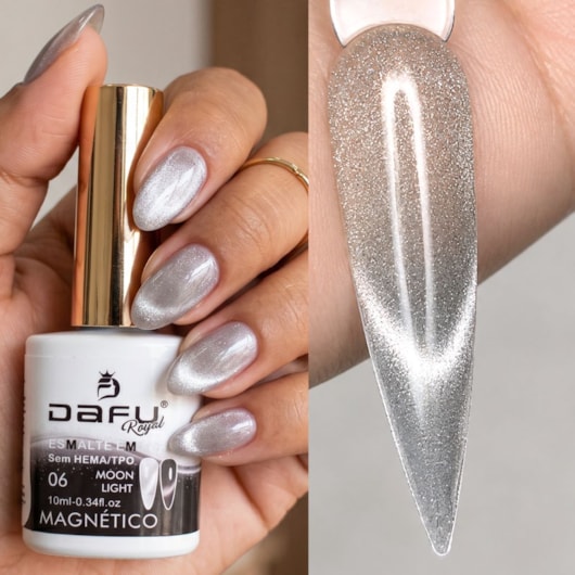 Esmalte em gel Magnético Brilho Prata Moon Light 06 10ml Dafu para unhas
