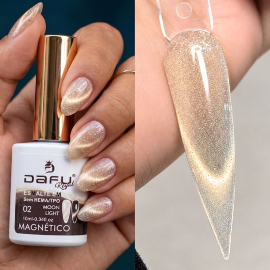Esmalte em gel Magnético Champagne Translúcido Moon Light 02 10ml Dafu para unhas