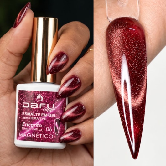 Esmalte em gel Magnético Goiaba Escuro Encanto 06 10ml Dafu para unhas