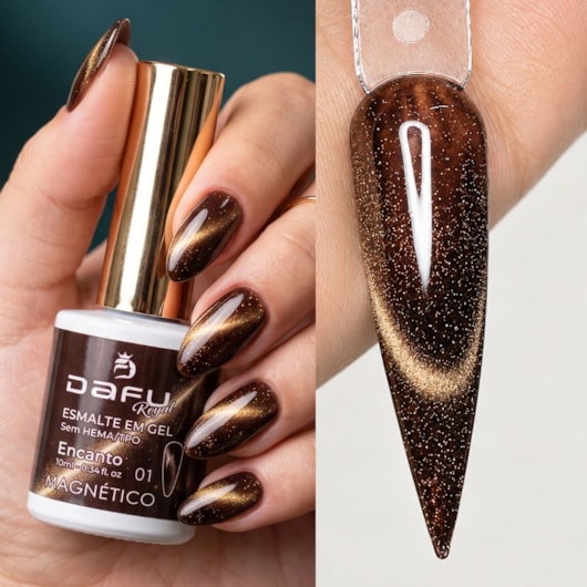 Esmalte em gel Magnético Marrom Fechado Encanto 01 10ml Dafu para unhas