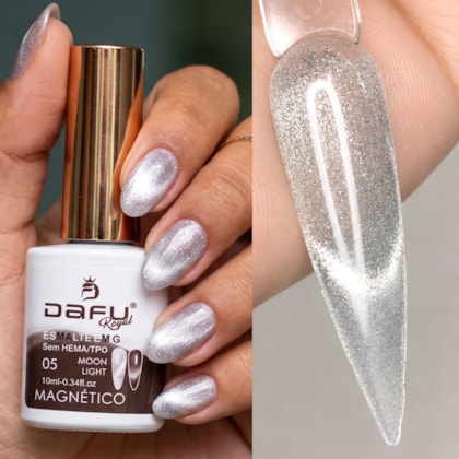 Esmalte em gel Magnético Prata Glitter Moon Light 05 10ml Dafu
