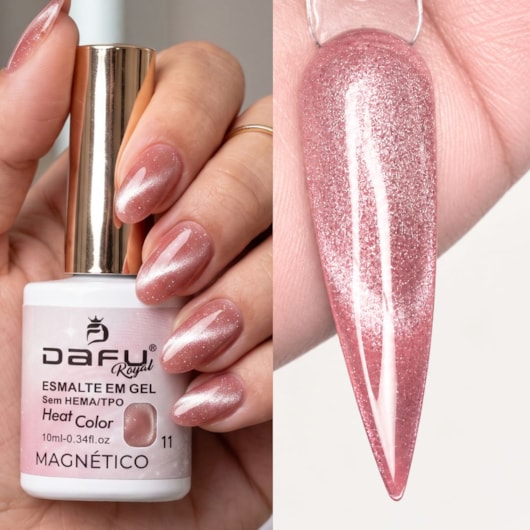 Esmalte em gel Magnético Rosa Cristal Heat Color 11 10ml Dafu para unhas