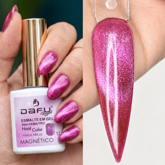 Esmalte em gel Magnético Rosa Heat Color 12 10ml Dafu para unhas