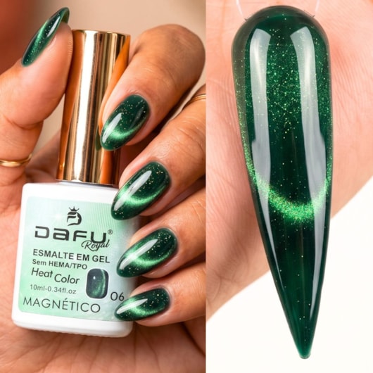 Esmalte em gel Magnético Verde Heat Color 06 10ml Dafu para unhas