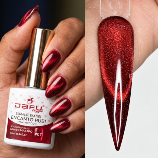 Esmalte em gel Magnético Vermelho Bordô Encanto Rubi  07 10ml Dafu para unhas
