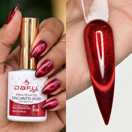 Esmalte em gel Magnético Vermelho Encanto Rubi 08 10ml Dafu para unhas