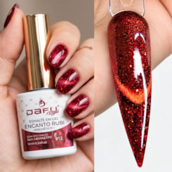Esmalte em gel Magnético Vermelho Flocado Encanto Rubi 12 10ml Dafu