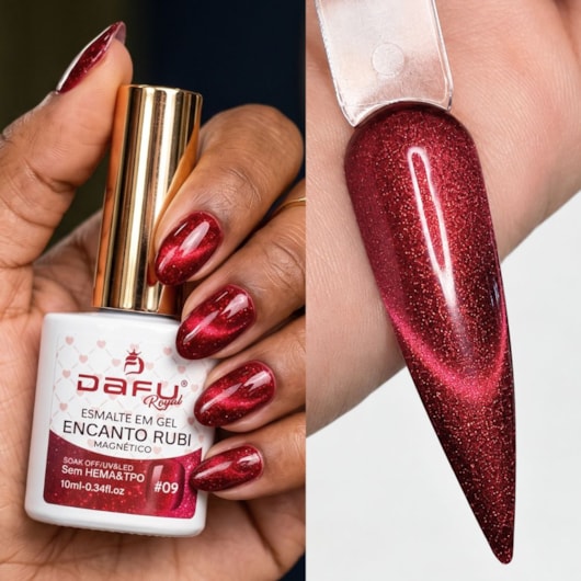 Esmalte em gel Magnético Vermelho Purpura Encanto Rubi  09 10ml Dafu para unhas