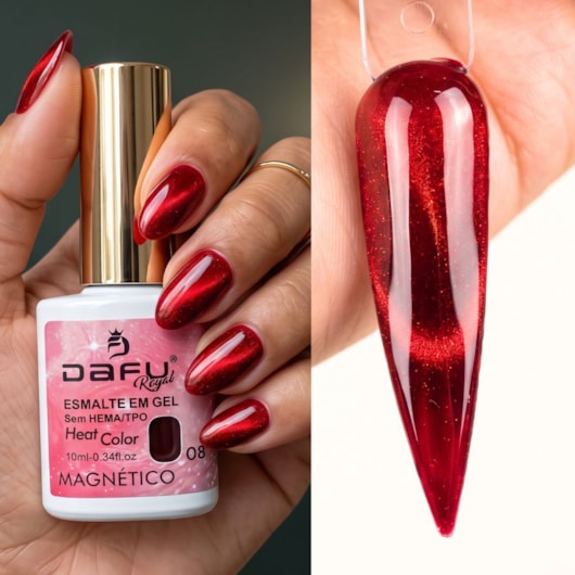 Esmalte em gel Magnético Vermelho Tradicional Heat Color 08 10ml Dafu para unhas