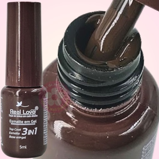 Esmalte em gel Marrom Chocolate 3 em 1 Real Love para unhas