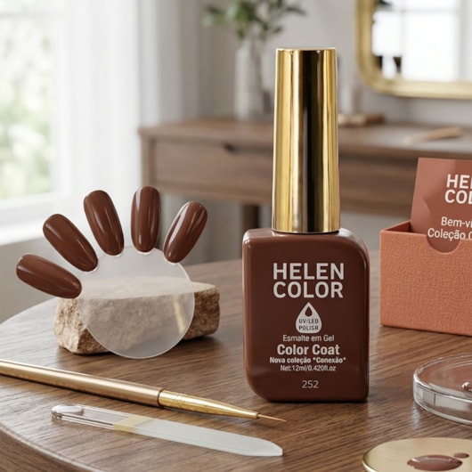 Esmalte em gel Marrom Chocolate ao leite Helen Color 12ml Conexão 252 para unhas